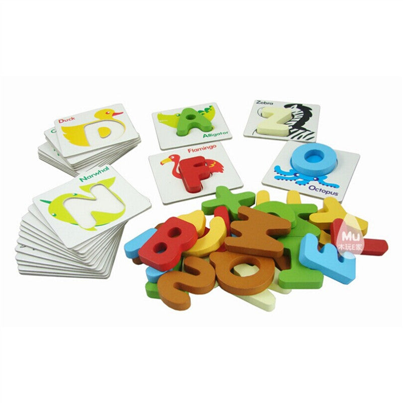 Baby Kid Wooden Animal ABCs Alphabet Flash Cards