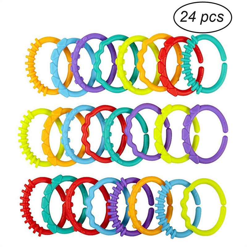 24pcs Baby Teether Rings Links Toys Links Rattle Strollers Car Seat Travel Toys for Baby Infant Newborn