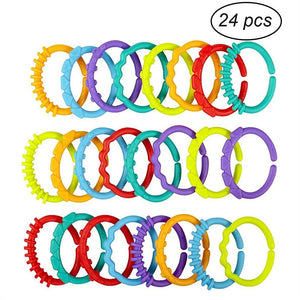 24pcs Baby Teether Rings Links Toys Links Rattle Strollers Car Seat Travel Toys for Baby Infant Newborn