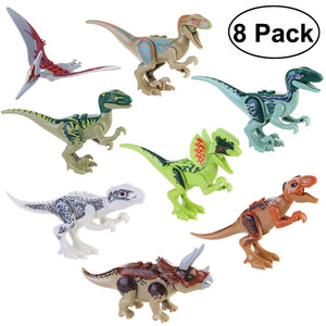 ROENICE 8pcs ABS Dinosaur Building Blocks Dinosaur Miniature Action Figures