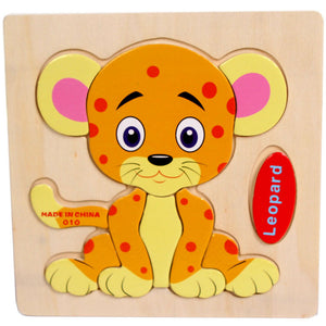 Wooden Leopard Puzzle Educational Developmental Baby Kids Training Toy