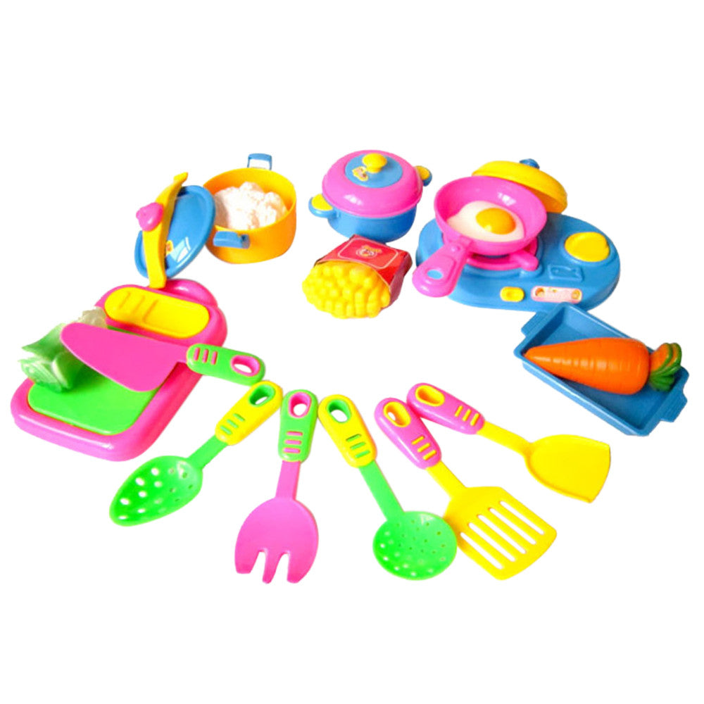 17Pcs Kids Pretend Kitchen Play Toy Set Simulated Kitchen Tableware Pretend Role Play Toy Cooking Tool Children Games