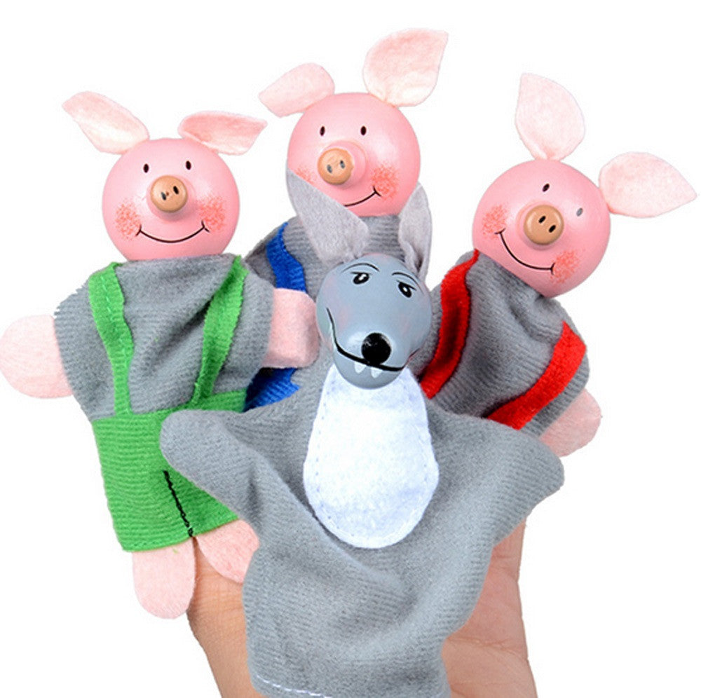 4PCS Three Little Pigs And Wolf Finger Puppets Hand Puppets Christmas Gifts